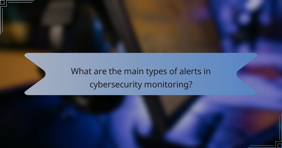 What are the main types of alerts in cybersecurity monitoring?
